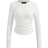 CIDER Long Sleeve Tops for Women Thermal Shirts Crew Neck Ruched Basic Fall Top Slim Fitted Casual Tee Shirt