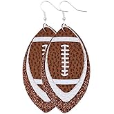 3 Layered Glitter Football Drop Dangle Earrings Faux Leather Teardrop for Women Multilayer Colorful Game Day Sports Lover Jewelry