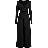 CIDER Women Ribbed Knit Long Sleeve Casual Overalls Jumpsuits One Piece Wide Leg Long Pant Rompers With Pockets