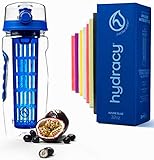 Hydracy Fruit Infuser Water Bottle - 32 oz Sports Bottle - Time Marker, Full Length Infusion Rod & Insulating Sleeve + 27 Fruit Infused Water Recipes eBook Gift - Azure Blue