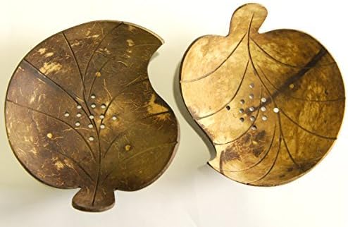 Exotic Elegance Gift Set of 2 "Yin and Yang" Couple Bodhi Leaf Form Decorative Coconut Wood Dish Dark and Light Colored.