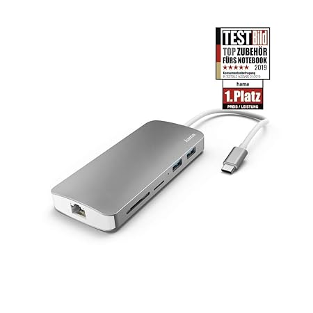 Hama 7in1 USB Type-C Docking-Station (2x USB-A 3.1, 1x USB-C/HDMI/LAN/SD/MicroSD, mit Ladefunktion, Ultra-HD, für PC/Mac/Lapt