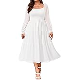 Pinup Fashion Plus Size Fall Dress - Bridal Shower Graduation Wedding Guest Boho Chiffon Smocked Midi Dresses