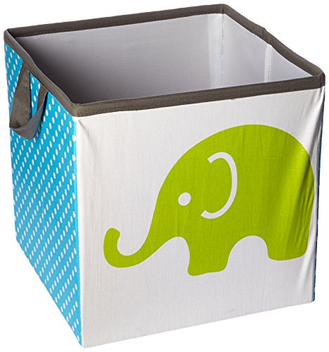 Bacati Elephants Storage Tote Basket, Aqua/Lime/Grey, Small