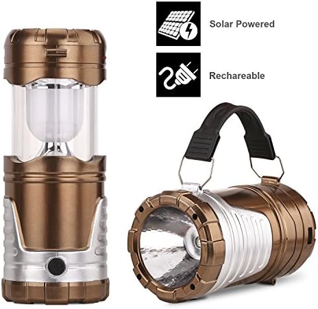 Gright Ultra Bright Solar LED Camping Lantern Flashlights with Rechargeable and Collapsible for Outdoor, Hiking, Fishing, Emergency, Blackout (Golden)