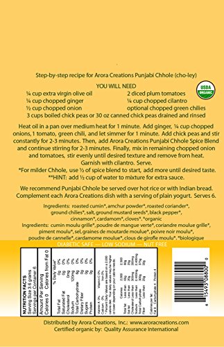Arora Creations Organic Punjabi Chhole, Chick Pea Spice Blend, 0.8-Ounce (Pack of 6)