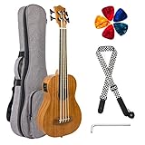Electric Ubass Acoustic Bass Ukulele 30 inch Mahogany With Gig Bag Strap Picks Wrench By Kmise