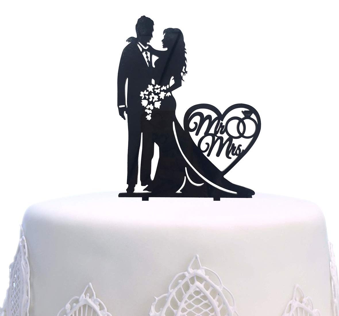 Mr & Mrs Cake Topper - Acrylic Love Wedding Cake Topper - Funny Bride & Groom (Black)