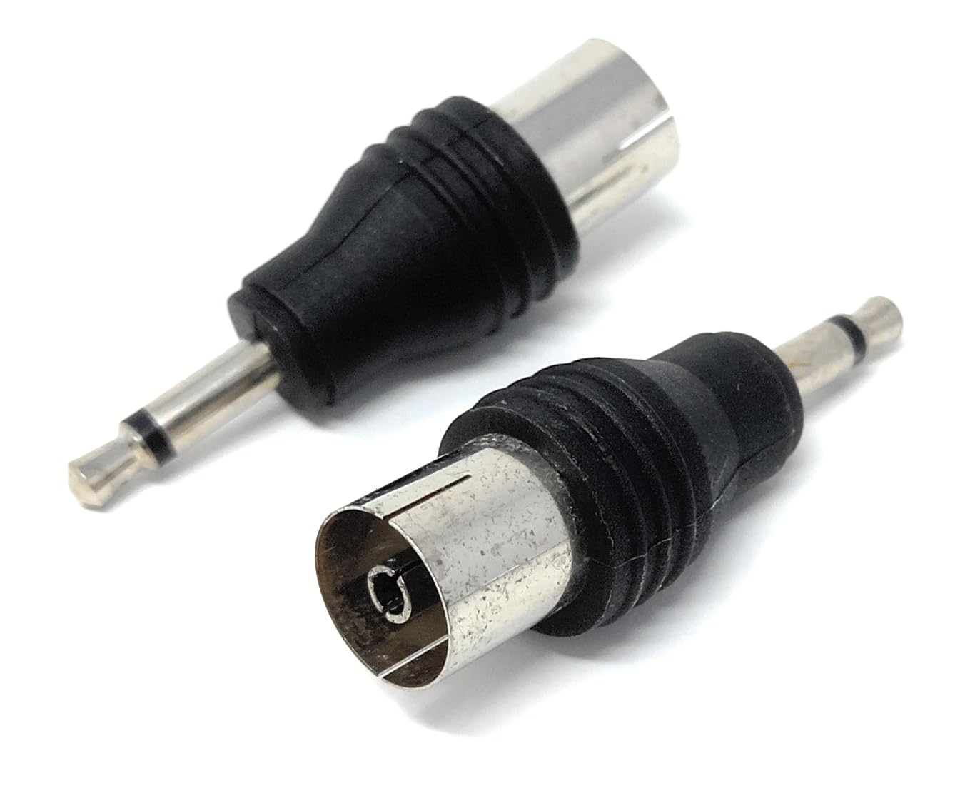 DRUT 2pcs 3.5mm Mono Jack Plug to TV RF Push Type Female Coax Cable Socket Adapter (Black)