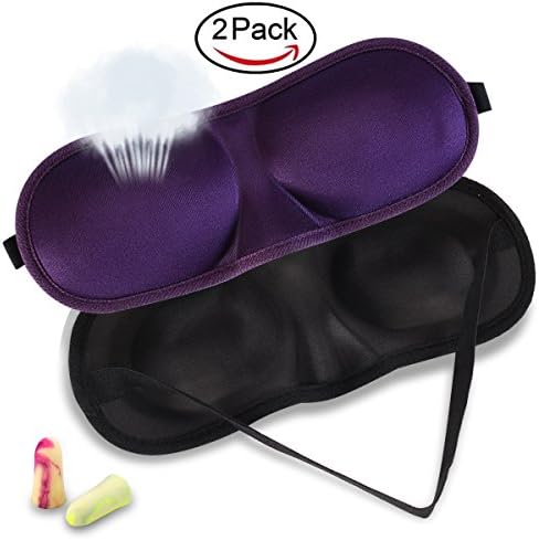 GKZZ 2 Pack Silk Sleep Mask for Natural Sound Sleep, Contoured Super Soft &amp; Smooth,Comfortable 3D Eye mask with Ear Plugs- Ideal blindfold for Travel, Shift Work, Naps for Men &amp; Women (Black, Purple)