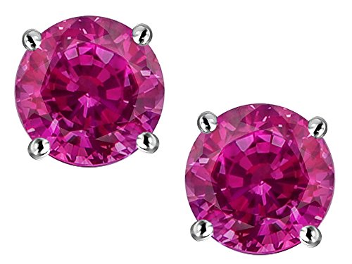 Star K Round 7mm Created Pink Ruby Earrings Studs