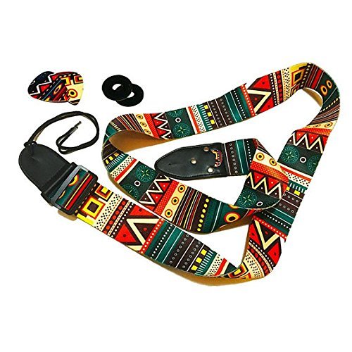 Art Tribute Vintage Aztec Colors Guitar Strap Bundle Includes 2 Strap Locks & 2 Unique Picks. Adjustable Polyester Guitar Strap - Suitable For Bass, Electric & Acoustic Guitars
