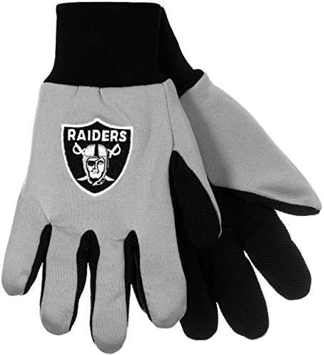 NFL Football Multi Color Team Logo Sport Gloves - Pick Team (Oakland Raiders-SLV-BLK)