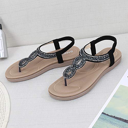 Meeshine Womens Summer Beach Flat Sandals Rhinestone Shiny Beads Slip On Flip Flops Thong Shoes(7 B(M) US,Black 07) - Thumbnail 4