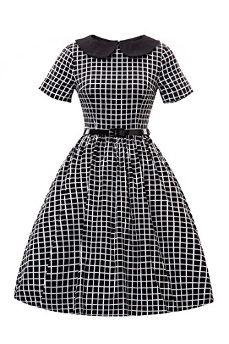 Shengdilu-Womens-40s-Audrey-Collar-Swing-Evening-Party-Skaters-Ball-Gown-Dress-M-Black