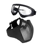 Unigear Half Face Lower Mask with Airsoft Goggle Foldable Mesh Adjustable Tactical Metal Steel Mask for Airsoft/Hunting/Paintball/Shooting (Black+Black)