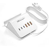 VHBW USB Charging Station, 6 Port 3USB-A and 3USB-C Charging Station for Multiple Devices, Multi USB Nightstand Charger Station with Phone Stand (ETL Listed, 6Ft Extension Cord, White)