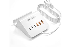 VHBW USB Charging Station, 6 Port 3USB-A and 3USB-C Charging Station for Multiple Devices, Multi USB Nightstand Charger Station with Phone Stand (ETL Listed, 6Ft Extension Cord, White)