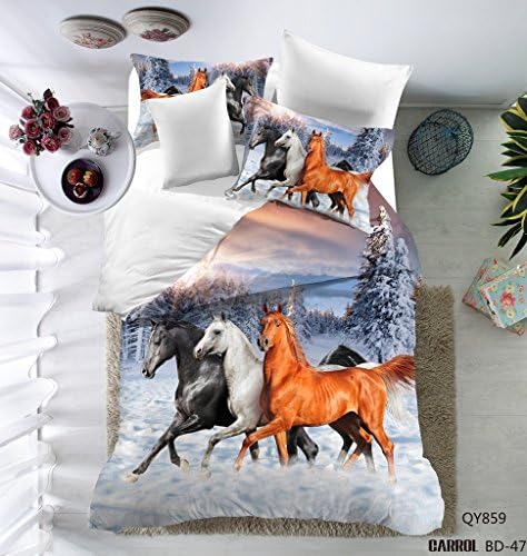 3D Oil Painting Horse Pattern Mangogo 2PC Bedding Sets for Men Boys Multi Color White Twin