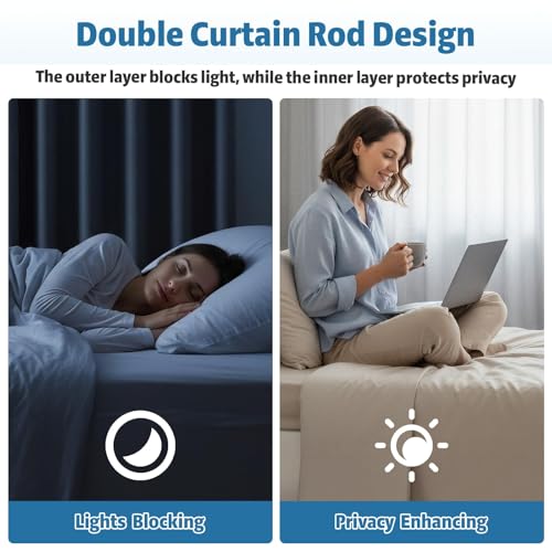 Barra Doble telescópica para Cortinas, Barras de Cortina Dobles Resistentes, Juego de Barra de Cortina Doble Ajustable, para Salón, Dormitorio y Balcón (negro, 28-120‘’（0.7-3M）)