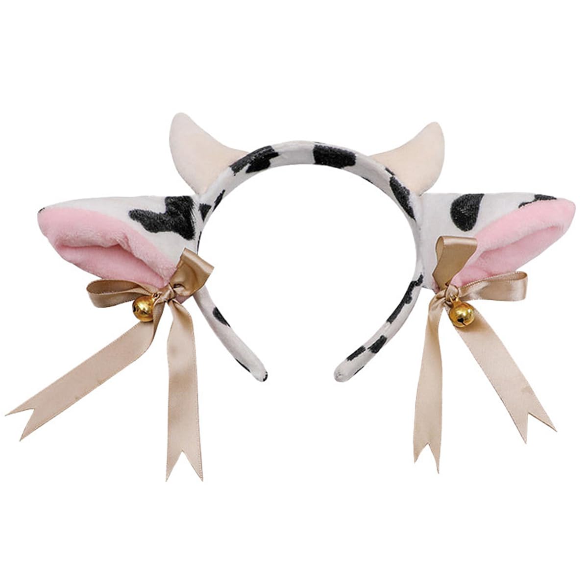CENPEK Plush Cow Headband with Bowknot Cute Animal Ears with Bells for Cosplay Party Decoration