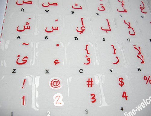 ARABIC KEYBOARD STICKERS TRANSPARENT RED LETTERING FOR ALL PC DESKTOP COMPUTER LAPTOP