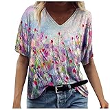 Floral Graphic T Shirt for Womens V Neck Tops Short