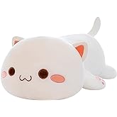 FUYU Cat Stuffed Animals, Soft Cat Plush Pillow Kawaii Kitten Stuffed Animal Toy Gifts for Kids Boys Girls Room Decor (White Round Eyes,15in/37cm)