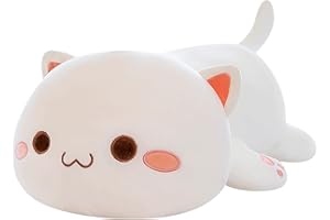 FUYU Cat Stuffed Animals, Soft Cat Plush Pillow Kawaii Kitten Stuffed Animal Toy Gifts for Kids Boys Girls Room Decor (White Round Eyes,15in/37cm)