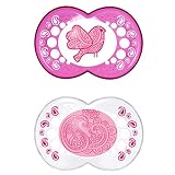 MAM Pacifiers, Baby Pacifier 6+ Months, Best Pacifier for Breastfed Babies, 'Clear' Design Collection, Girl, 2-Count