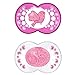 MAM Original Baby Pacifier, Nipple Shape Helps Promote Healthy Oral Development, Sterilizer Case, 2 Pack, 6-16 Months, Clear/Girl