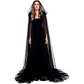 GPIRXZ Women's Long Hooded Cape Halloween Elegant Gothic Tulle Cloak Fantasy Witchy Dress Costume for Wedding Party Cosplay