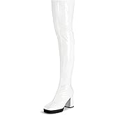 KHPAERMEI Platform Thigh High Boots Women GoGo Boots Square Toe Chunky Heels Patent Leather PU Over The Knee High Stretch Boots