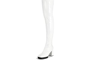 KHPAERMEI Platform Thigh High Boots Women GoGo Boots Square Toe Chunky Heels Patent Leather PU Over The Knee High Stretch Boots