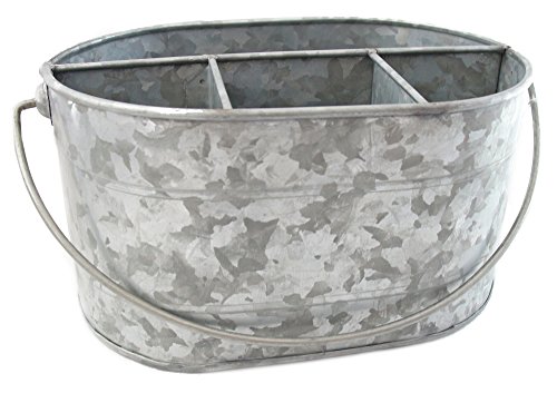 WellPackBox Large Galvanized Tub Caddy Tin Serveware Utensil Organizer Utensil Picnic Napkin Metal Farmhouse Rustic Holder