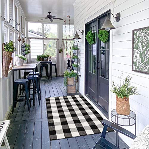 Ailsan Buffalo Plaid Outdoor Rug Doormat 35'' x 59'' Farmhouse Cotton