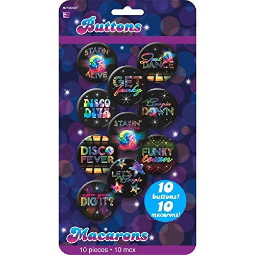 Disco Fever 70's Party Button Pins Accessory, Metal, 1"