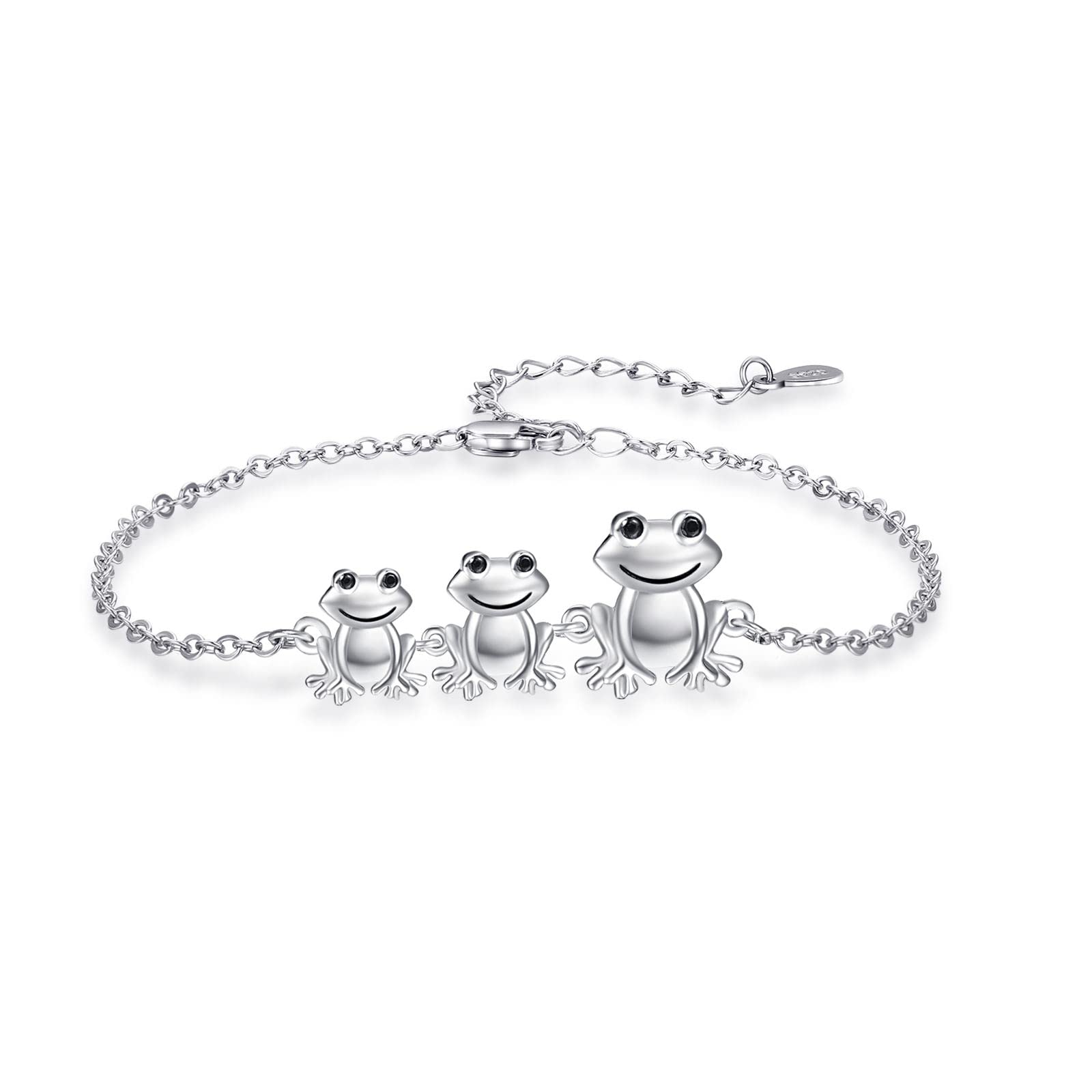 KINGWHYTE Frog Bracelet 925 Sterling Silver Animal Bracelet Adjustable Frog Bracelets Birthday Christmas Jewellery Gifts for Women Girls