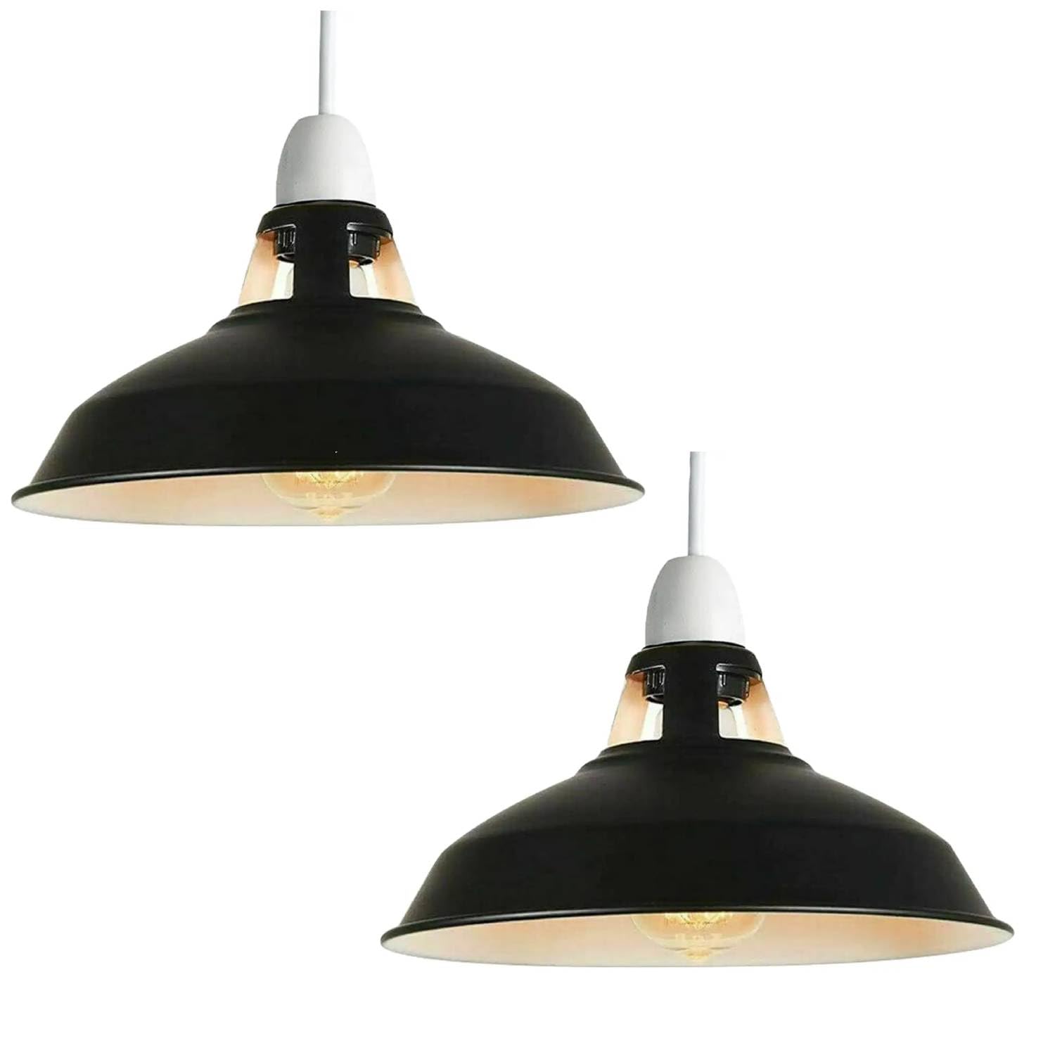 2Pack Black Inner White Lampshade for Ceiling Lamp - 30cm Industrial Pendant Light Shade Replacement - Easy Fit Kitchen Ceiling Home Decor Light Shade for Indoor Lighting