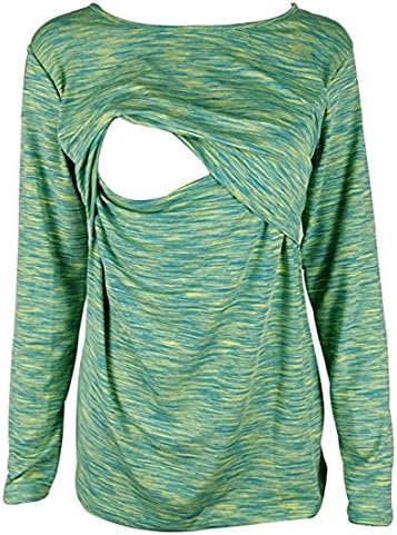 Chulianyouhuo Breastfeeding Shirt Striped Patchwork Long Sleeve Maternity Breastfeeding and Nursing Tops (M, Yellow / Green)