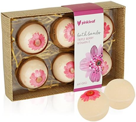 Bath Bombs Gift Set Kit for Women – 6 Individually Wrapped Aromatherapy Luxury Fizzy Ball Drops – Tempting Triple Berry Scent, Nourishing Natural Vitamin E Infusion