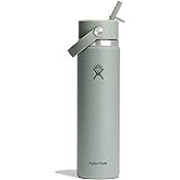 Hydro Flask Water Bottle - Insulated Stainless Steel - Wide Mouth Flex Straw Lid, Non Spill, Leakproof and Refillable in 24 Oz Tonal Agave