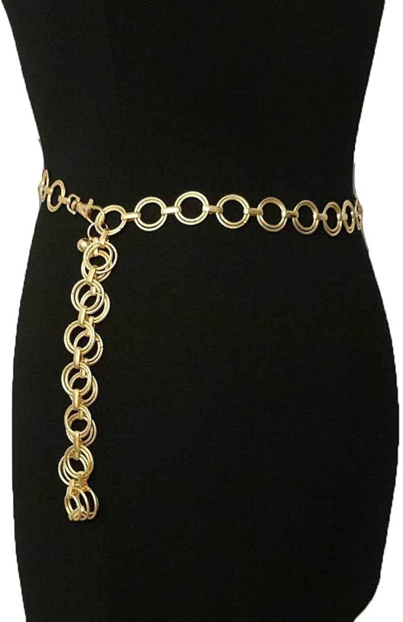 Women S Polished O Ring All Over Links Metal Link Chain Waist Fashion Belt Gold At Amazon Women S Clothing Store