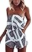ECOWISH Women Off Shoulder Romper Strapless Floral Print Striped Beach Shorts Jumpsuit Small Grey