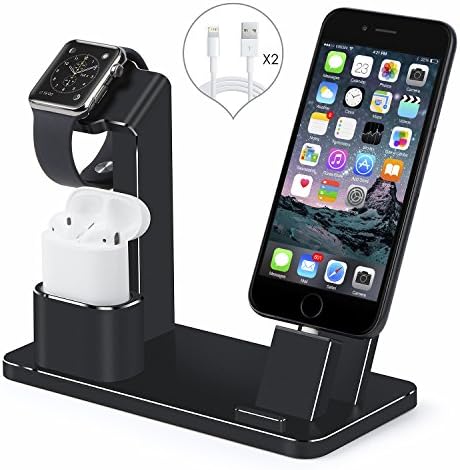 Shuteng Charger Stand Desk Charging Stand Dock Station Compatible with Apple iWatch 4/3/2/1/AiPods/iPhone XS/XS MAX/XR/X/8/8+/Pencil/iPad,iWatch Charger Stand Holder 【NightStand Mode】-Black