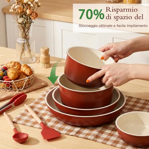 GiPP 21 Piece Non-Stick Frying Pan Set with Removable Handles, Red | Suitable for Induction, Gas,Ceramic,Electric,Aluminium,Healthy Kitchen for Motorhomes,Toxin Free,Oven/Dishwasher Compatible