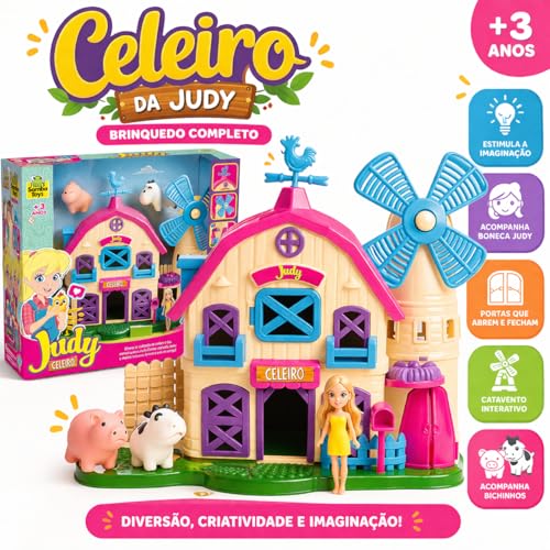 Brinquedo Menina 3 anos Fazendinha Celeiro Infantil com Boneca e Bichinhos Fazenda com Catavento e Portas Interativas Brinquedo Educativo +3 Anos