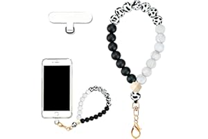 VICHUNHO Marble Silicone Beaded Phone Wrist Strap, Cellphone Lanyard with Tether Tab, Elastic Hands-Free Wristlet Bracelet
