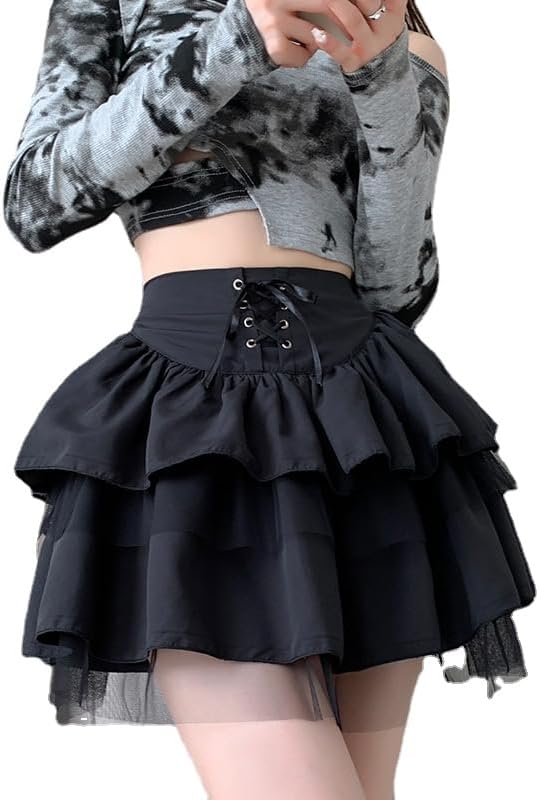 Amazon.com: Y2K Fairy Grunge Mini Skirt Coquette Ruffle Flared