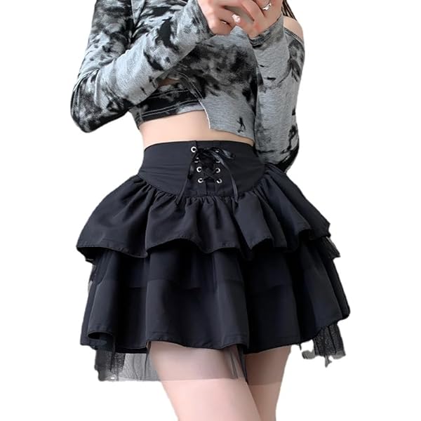 Amazon.com: Y2K Fairy Grunge Mini Skirt Coquette Ruffle Flared